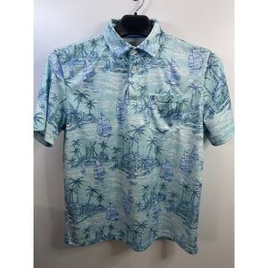 IZOD Saltwater Relaxed Classics Mens Polo Shirt Sailboat Palm Tree‎ Print Size M